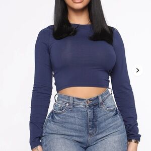 Fashion Nova Deep Blue Long Sleeve Crop Top